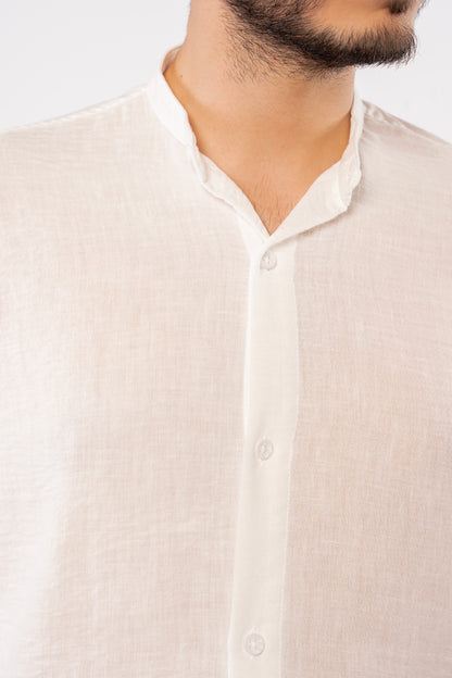WHITE DOUBLE GAUZE CHINESE SHIRT
