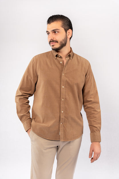 DARK BEIGE ELEGANCE VELVET SHIRT