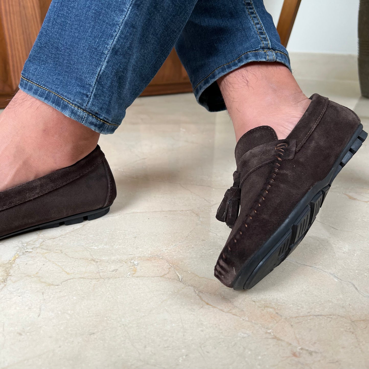 Brown Suede Tassels Moccasin