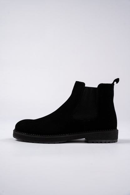 BLACK SUEDE CHELSEA BOOTS