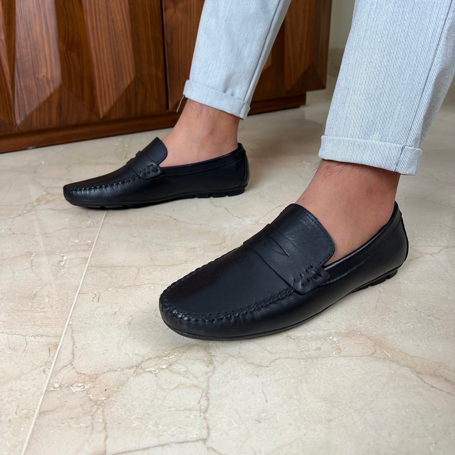 Black leather Penny Moccasin