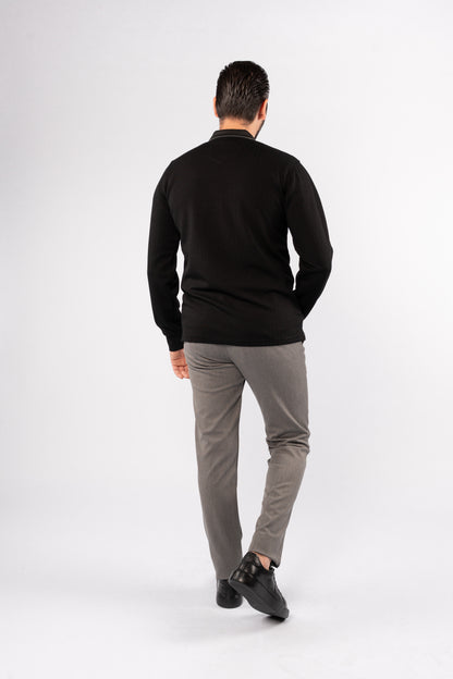 BLACK POLO ZIPPER SWEATER