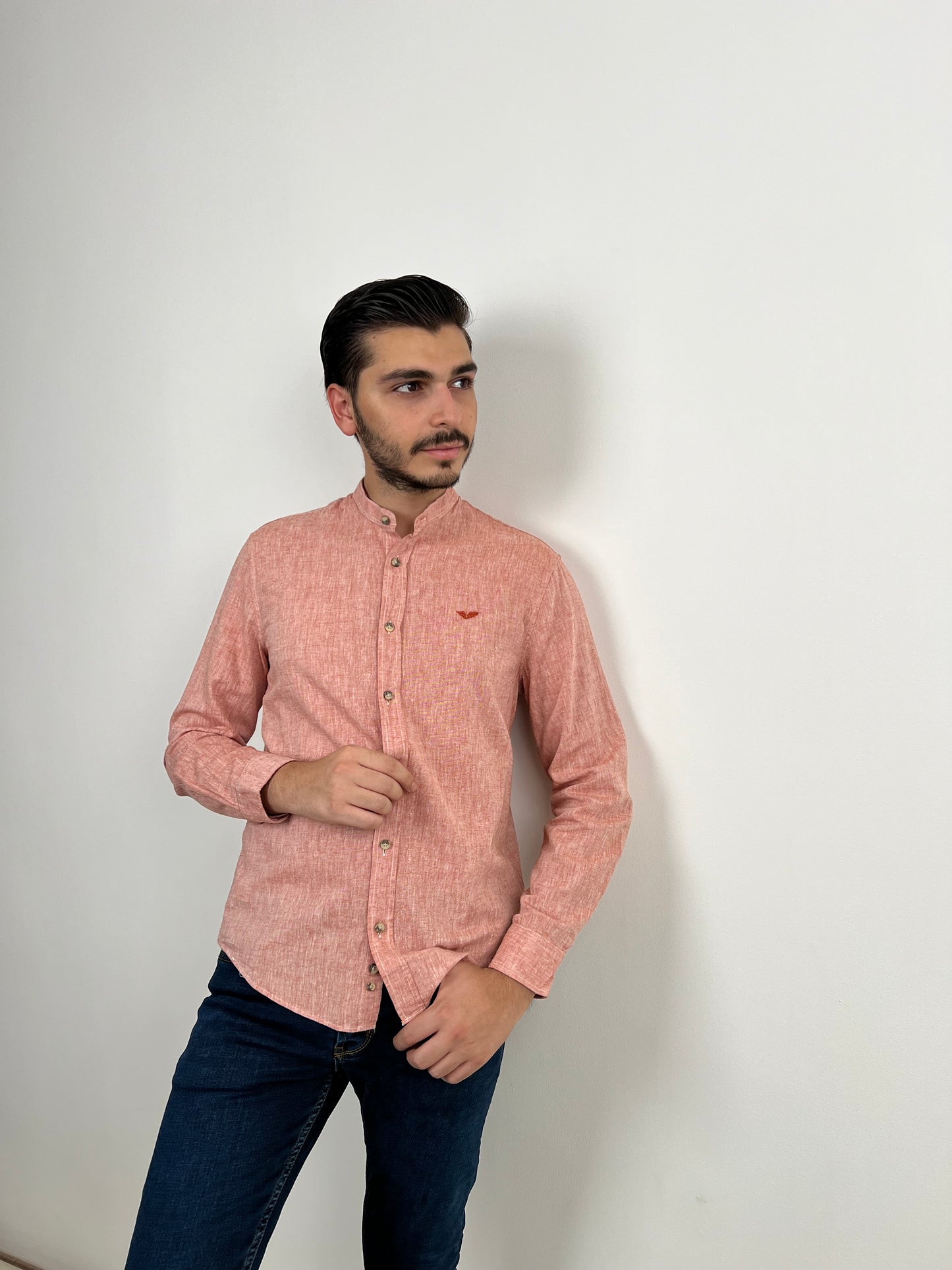 CHINESE LINEN SHIRT SALMON