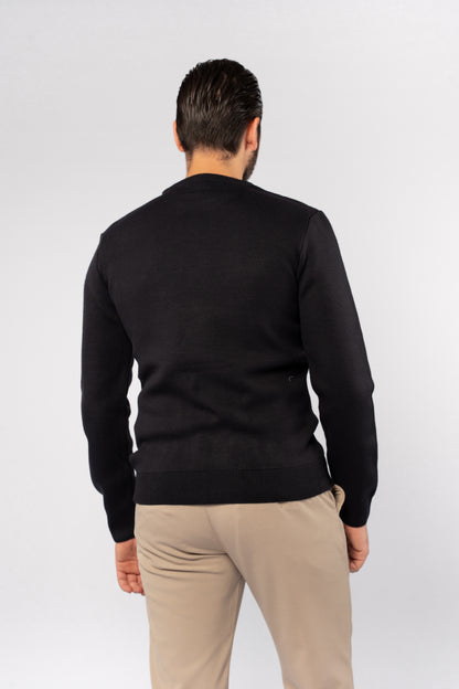 NAVY ROUND NECK PIQUET SWEATER