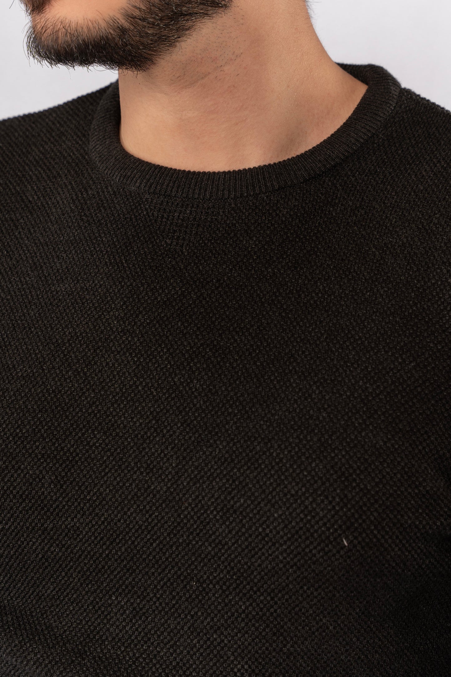 DARK GREY ROUND NECK PIQUET SWEATER