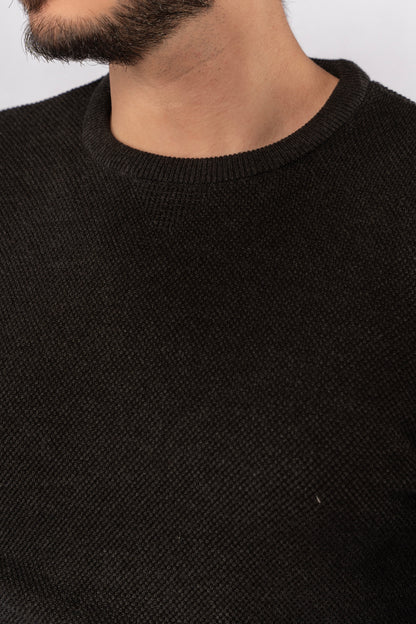 DARK GREY ROUND NECK PIQUET SWEATER