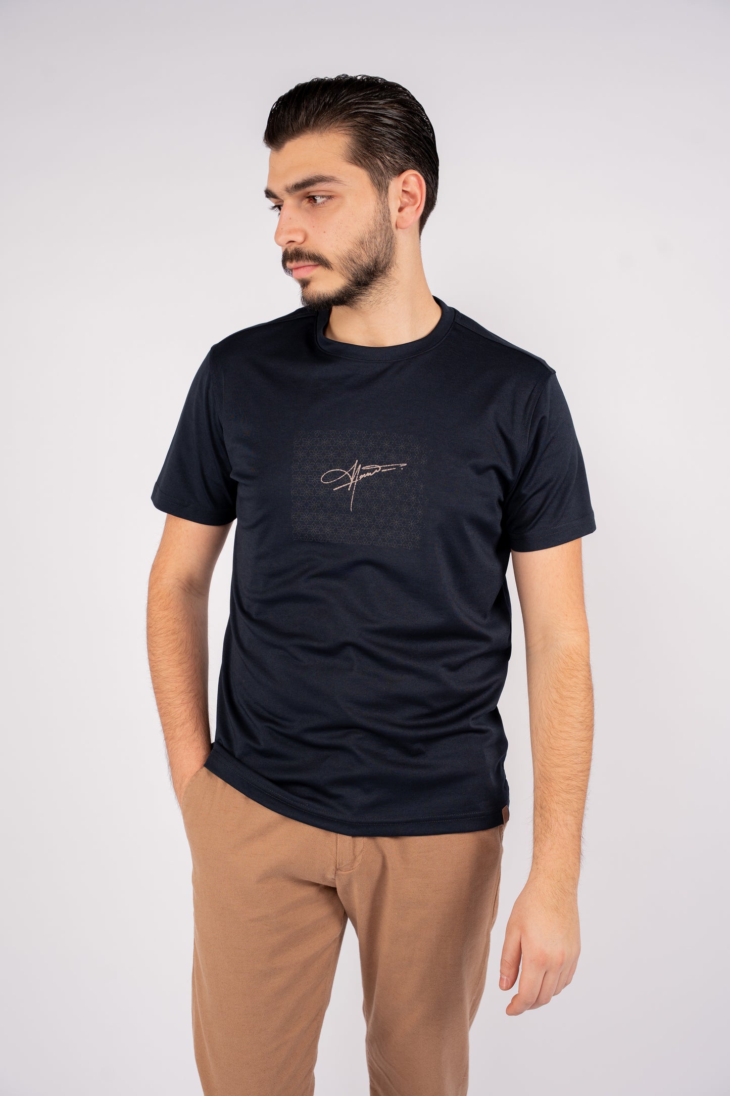 NAVY PATTERNED MERCERIZED TSHIRT