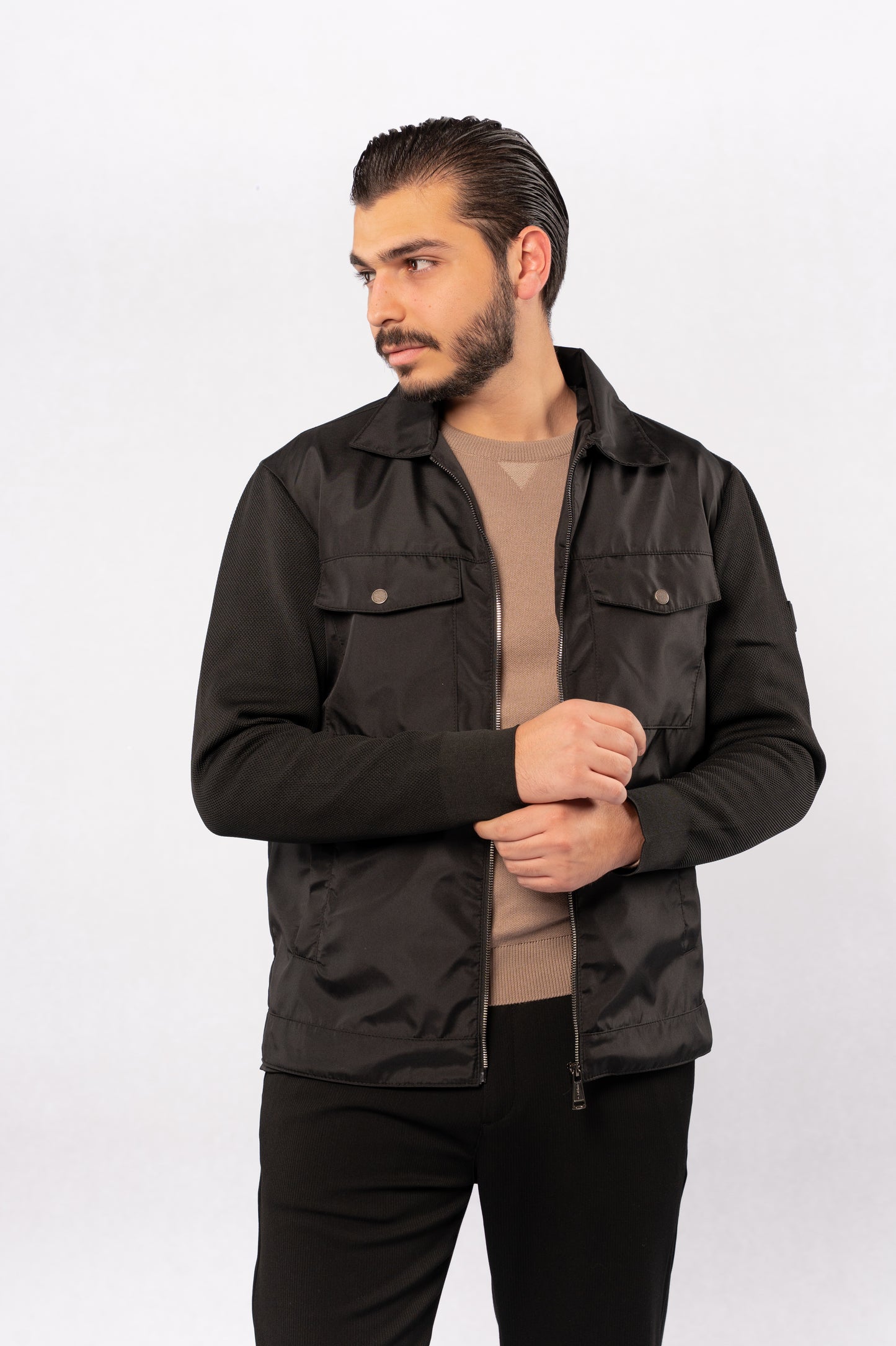 BLACK CASUAL QUILTED JACKET