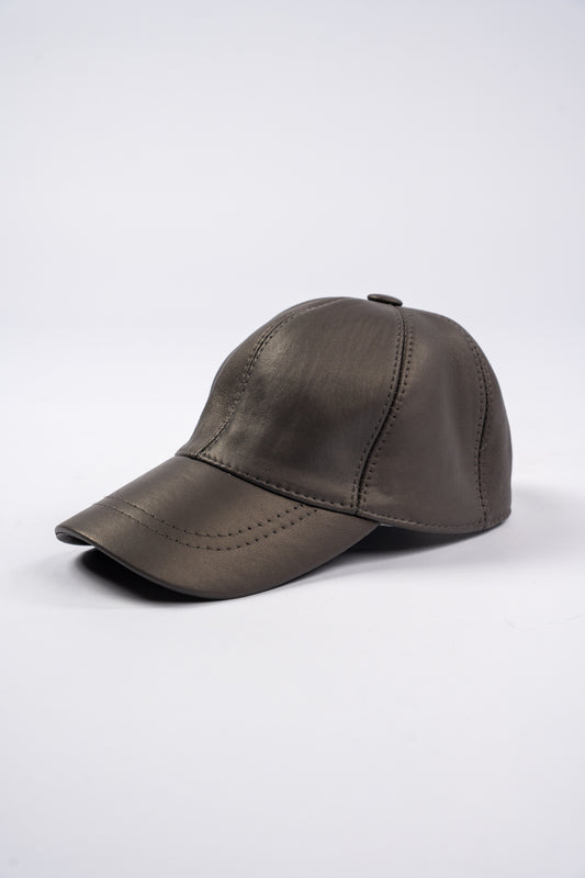 DARK GREY LEATHER CAP