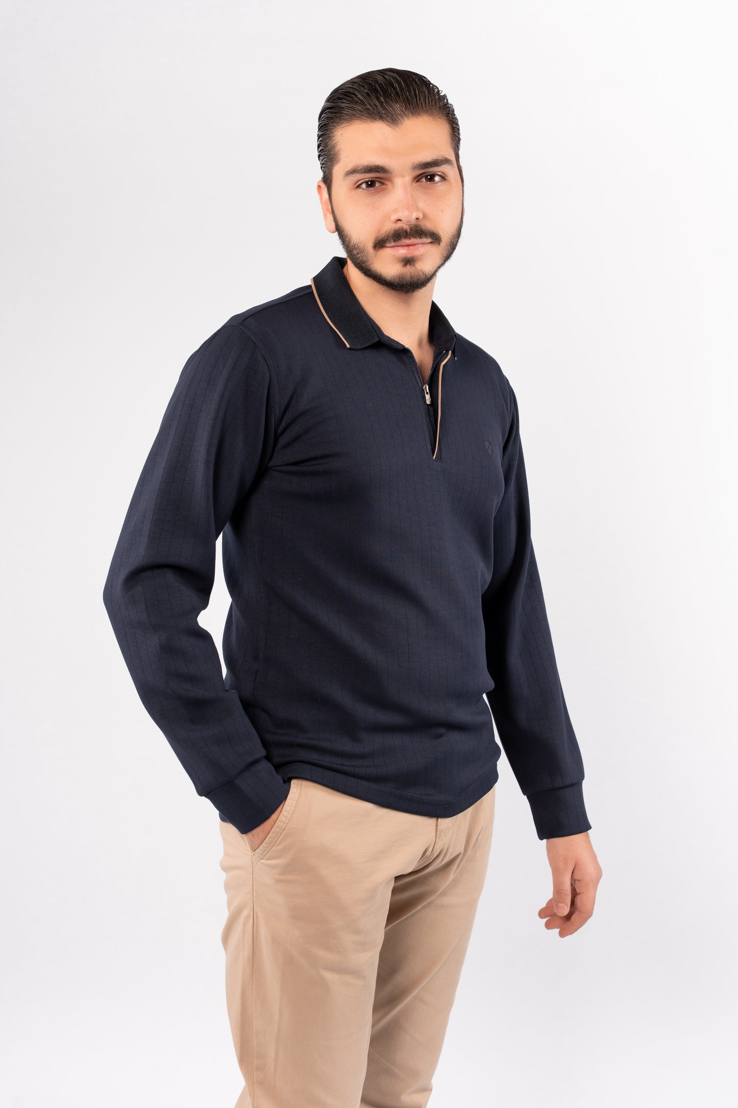 NAVY POLO ZIPPER SWEATER