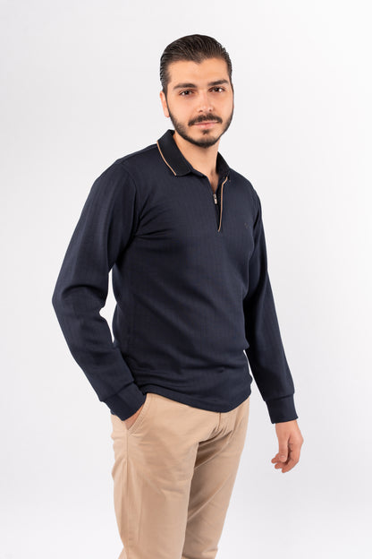 NAVY POLO ZIPPER SWEATER