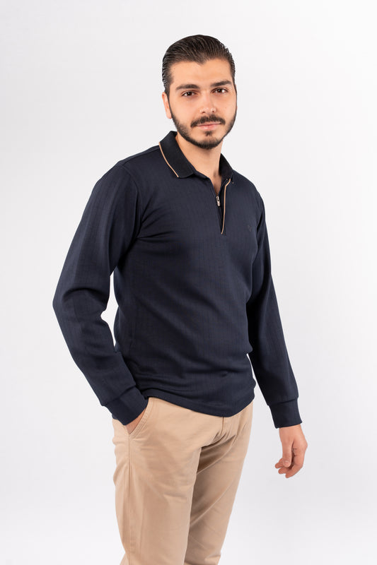 NAVY POLO ZIPPER SWEATER