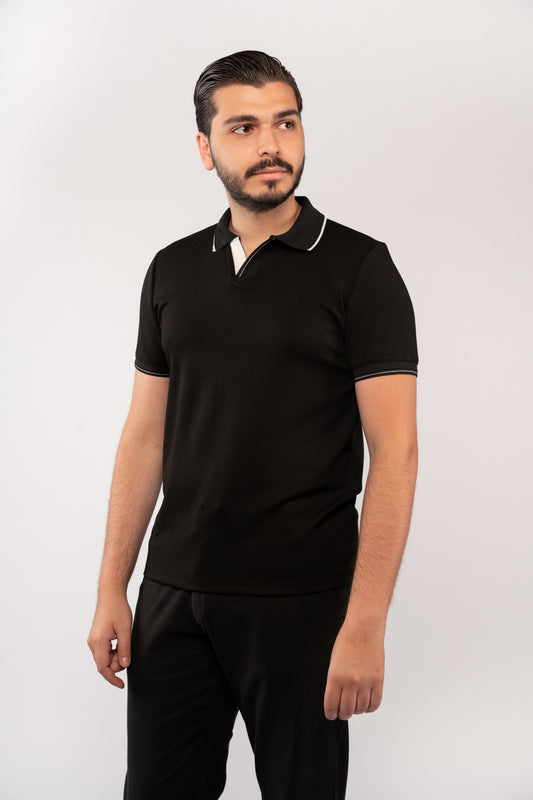 BLACK CASUAL VNECK POLO