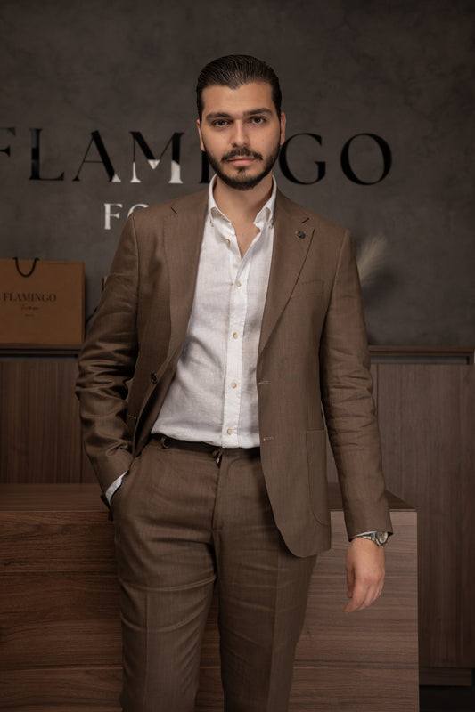 BROWN CASUAL LINEN SUIT