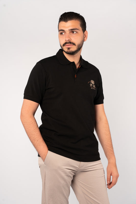 BLACK MINIMAL PALM POLO