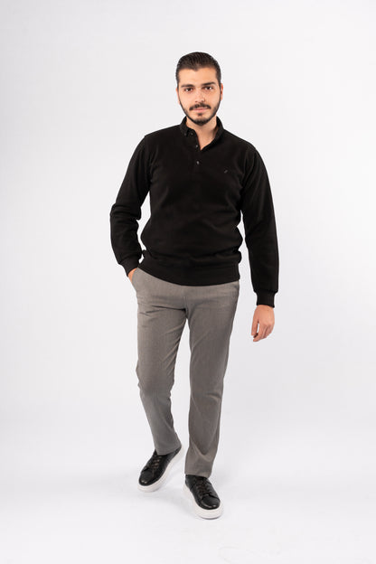 BLACK BUTTON POLO SWEATER