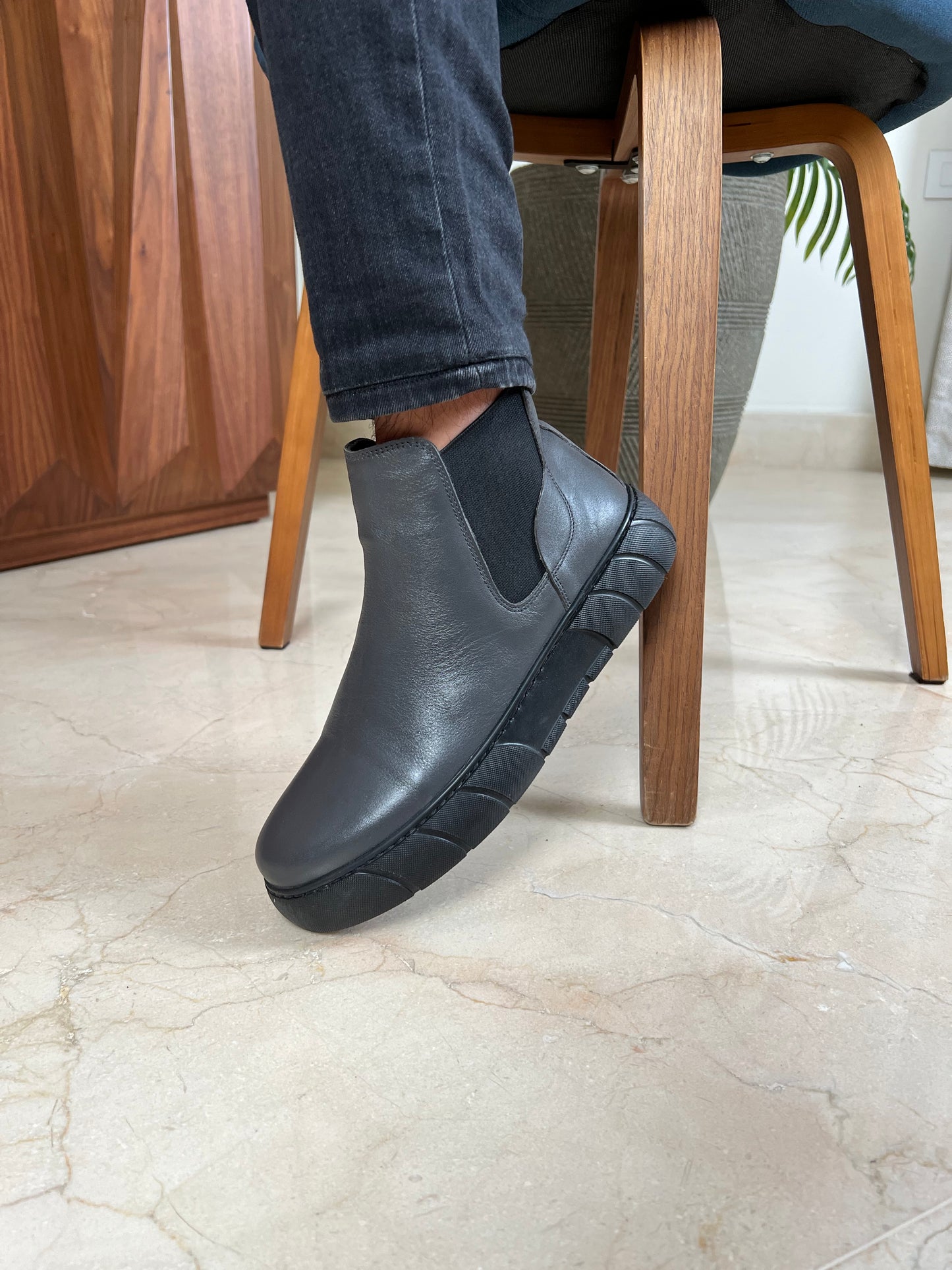 Grey Chelsea Leather Boots