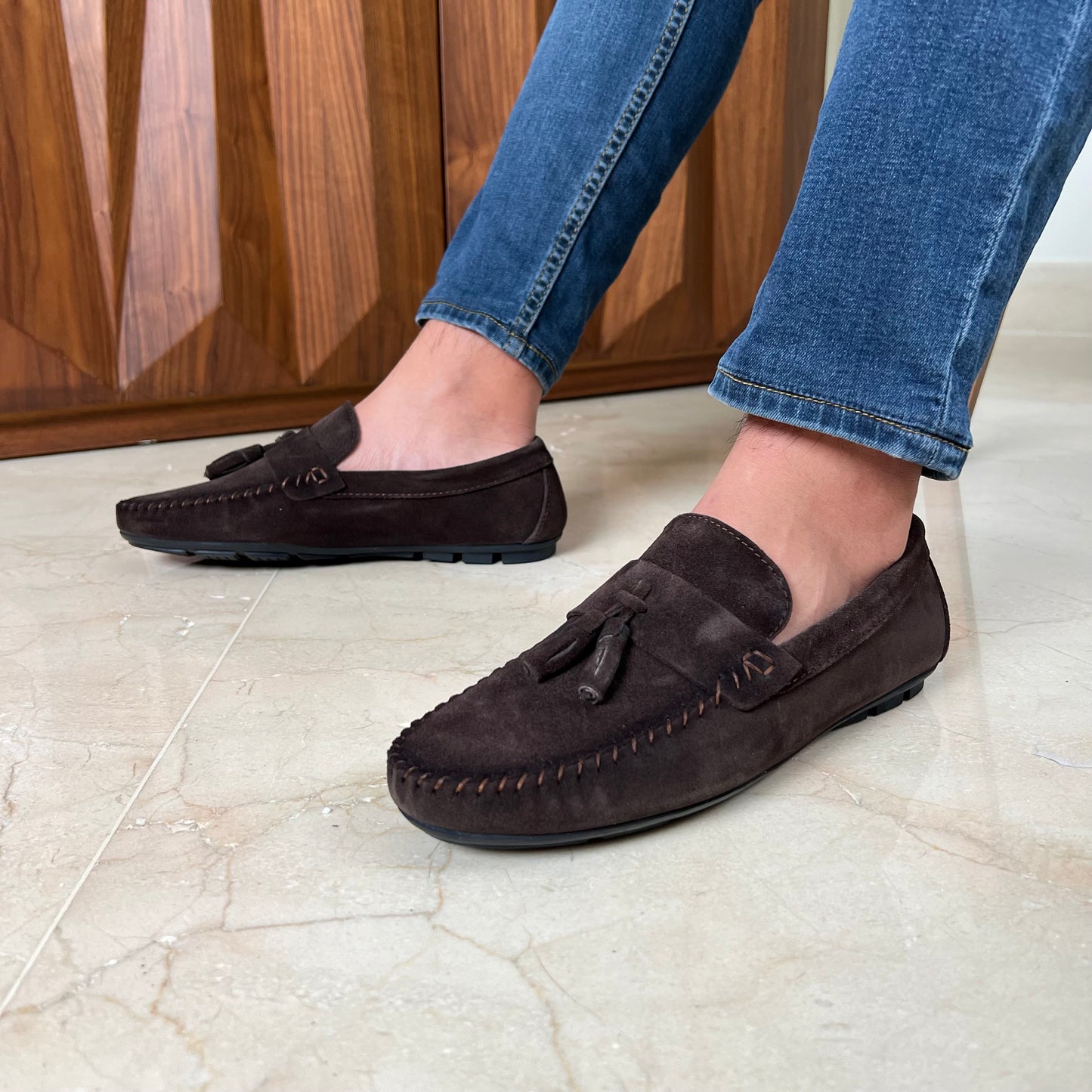 Brown Suede Tassels Moccasin