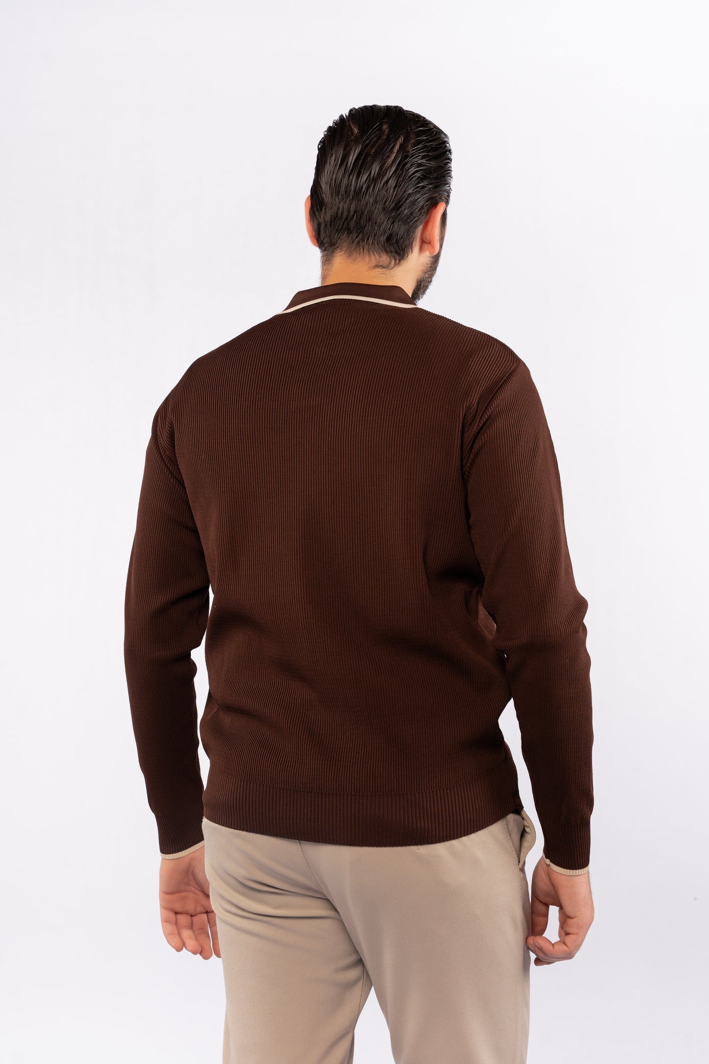 BROWN LINED POLO SWEATER