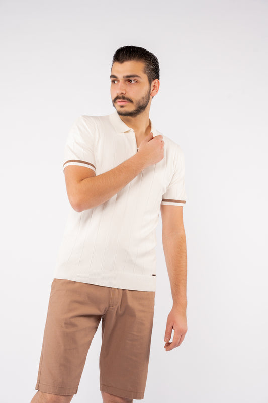 LINED WHITE ZIPPER POLO