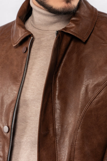 LIGHT BROWN TRUCKER LEATHER JACKET
