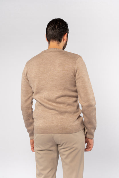 DARK BEIGE ROUND NECK PIQUET SWEATER