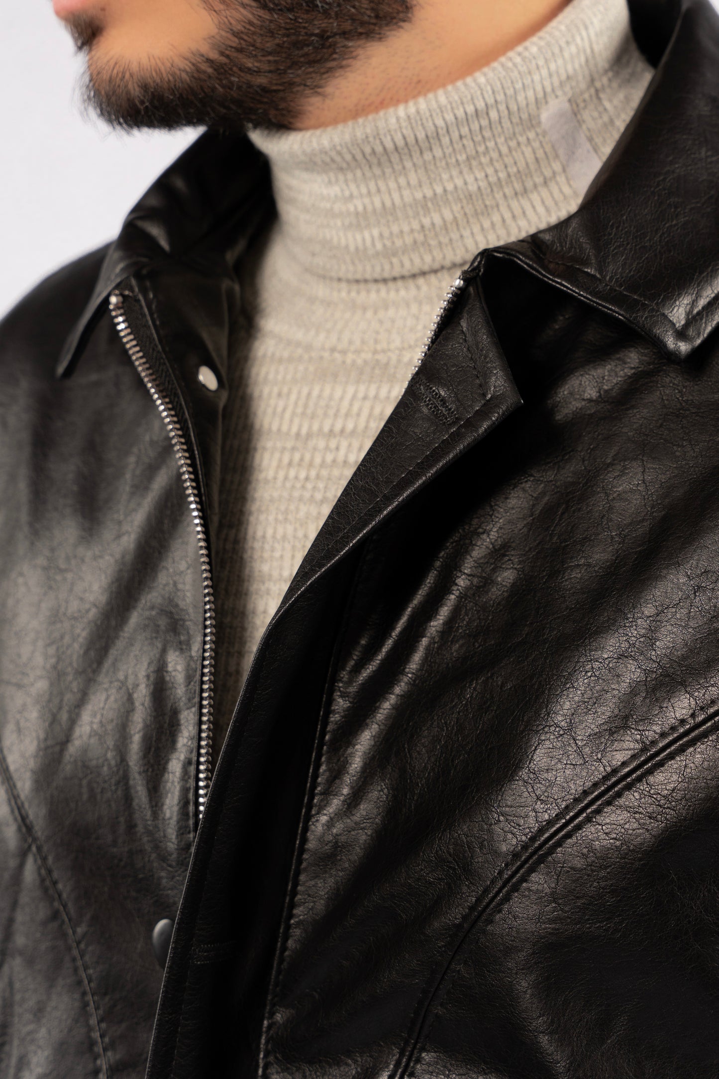 BLACK TRUCKER LEATHER JACKET