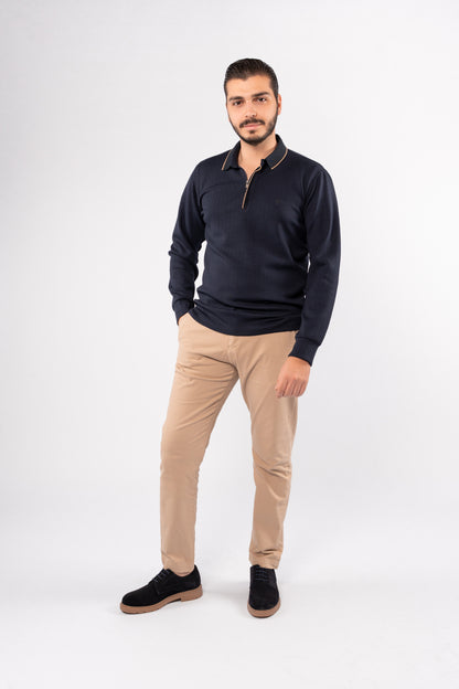 NAVY POLO ZIPPER SWEATER