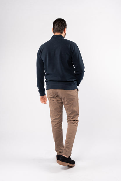 NAVY BUTTON POLO SWEATER