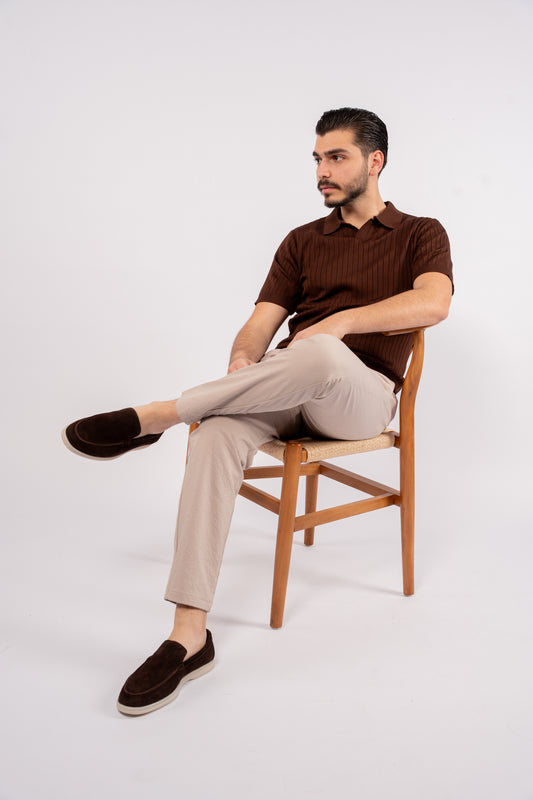 BROWN VNECK LINED POLO