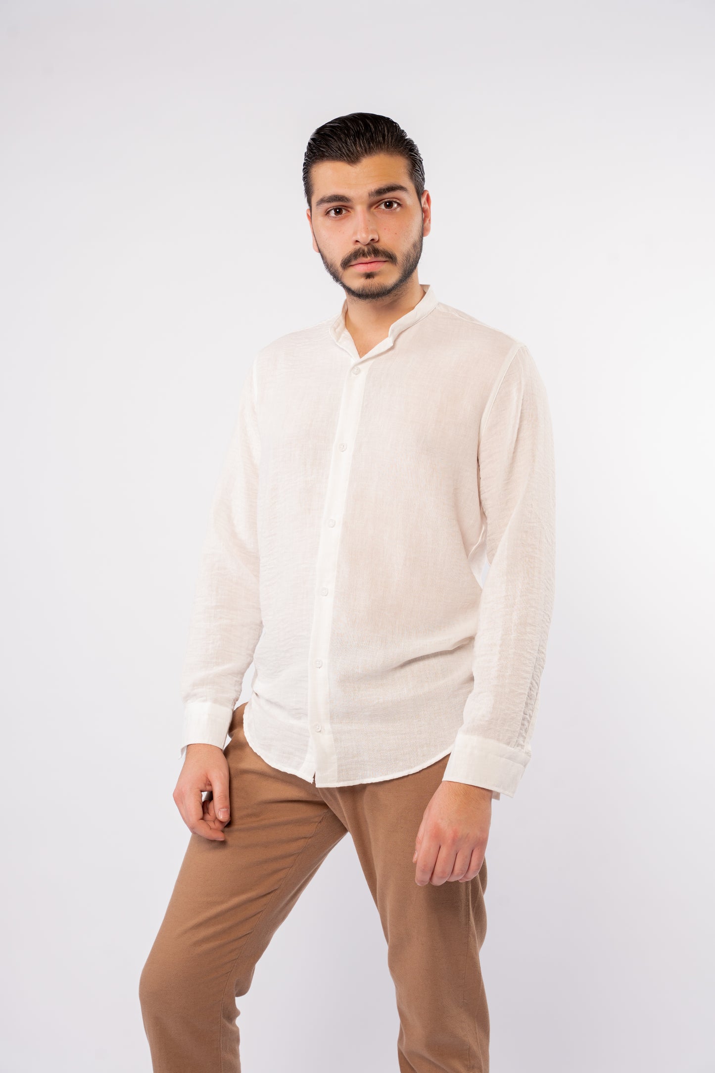 WHITE DOUBLE GAUZE CHINESE SHIRT