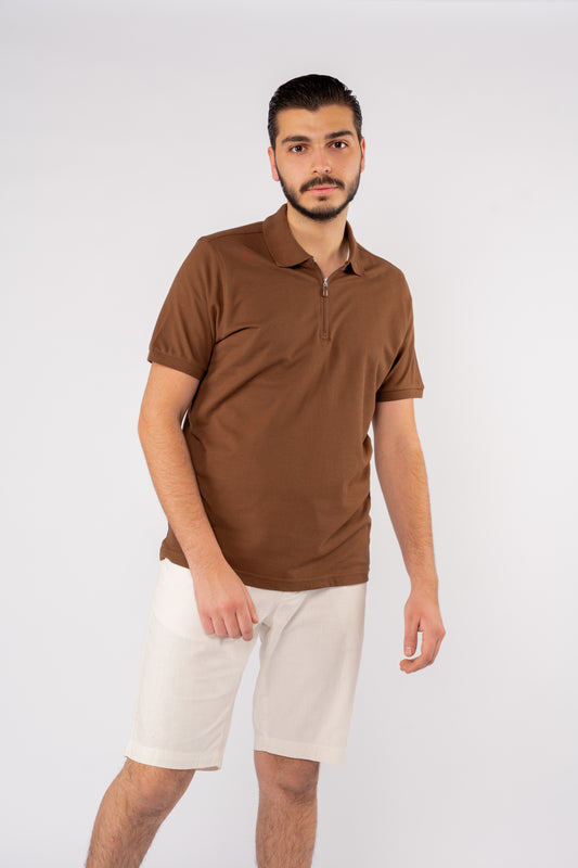 MOCHA PIQUET ZIPPER POLO