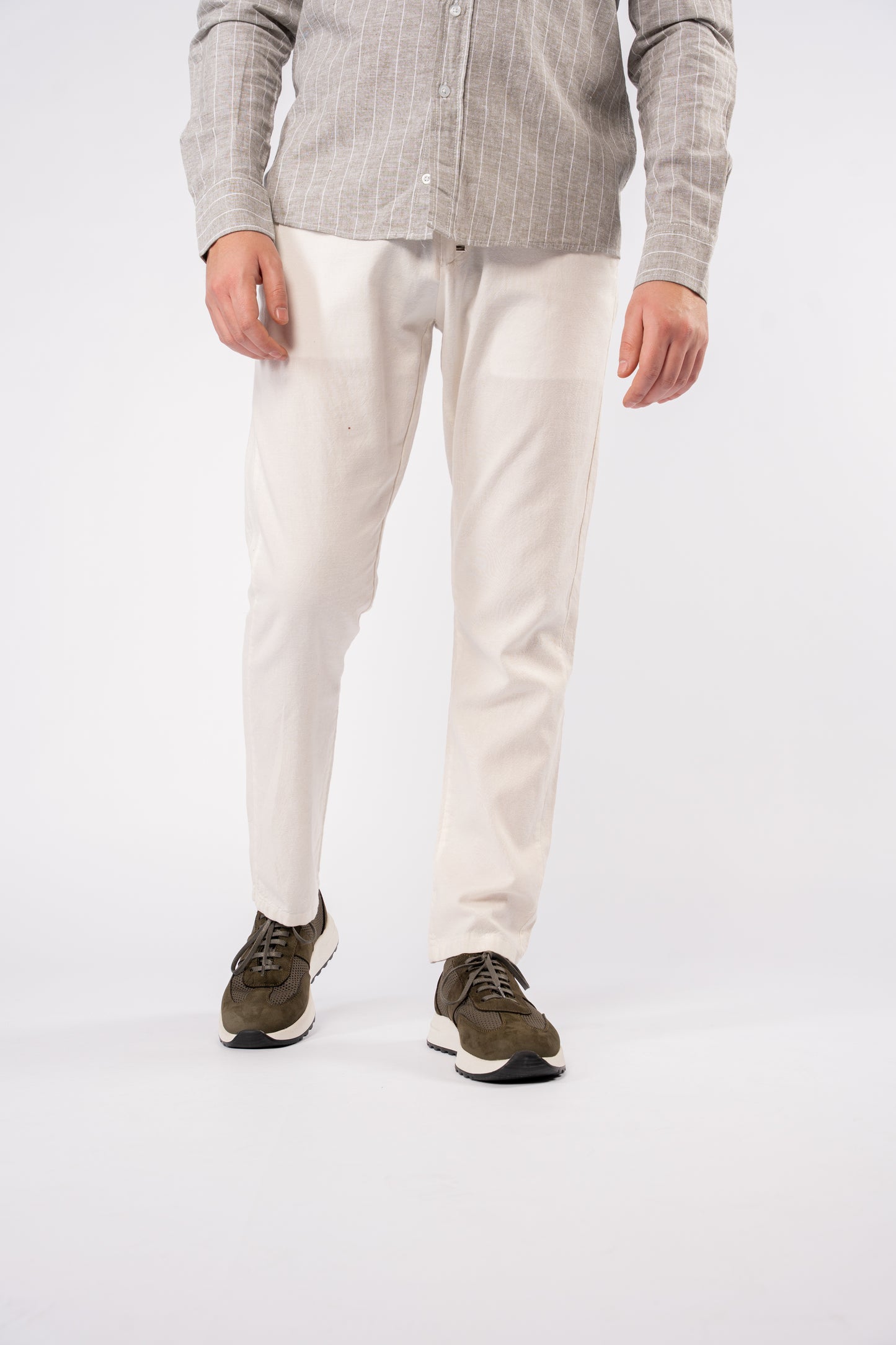 OLIVE WHITE LINED LINEN SHIRT