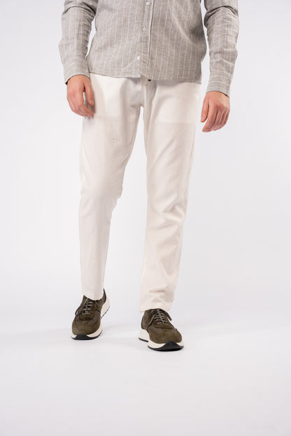 OLIVE WHITE LINED LINEN SHIRT
