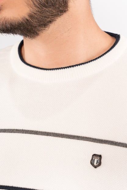 WHITE-NAVY LINE SWEATER