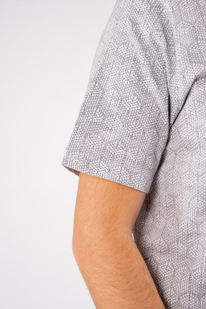 GREY GEOMETRIC PATTERN POLO TSHIRT