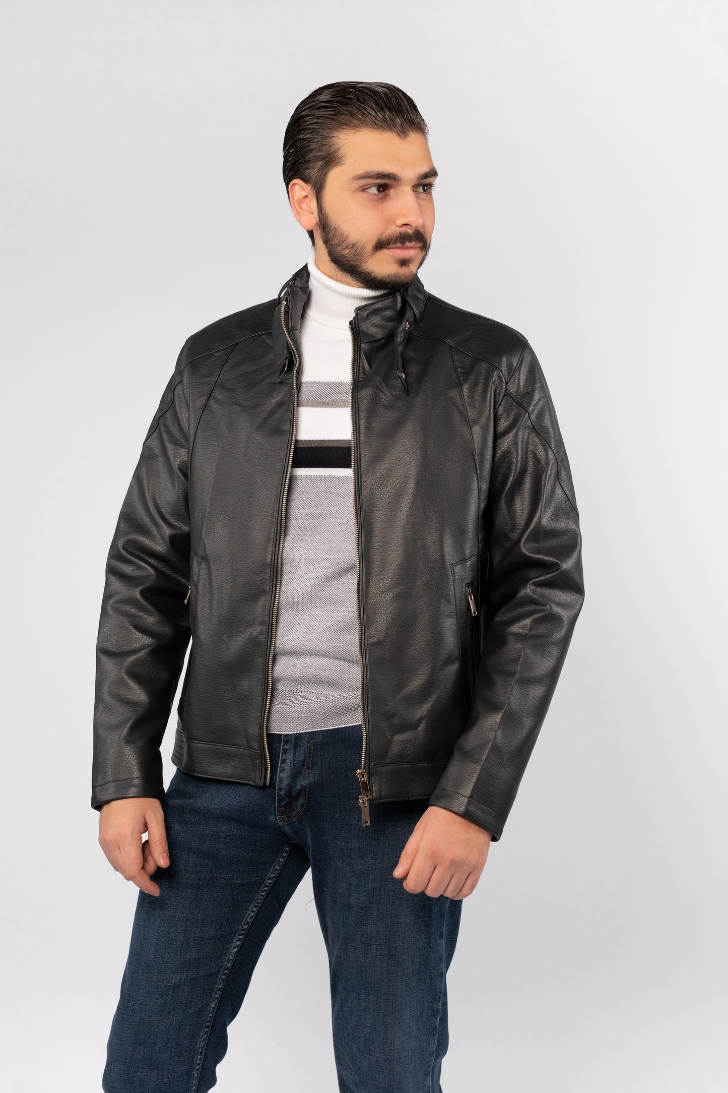 DARK NAVY CASUAL LEATHER JACKET
