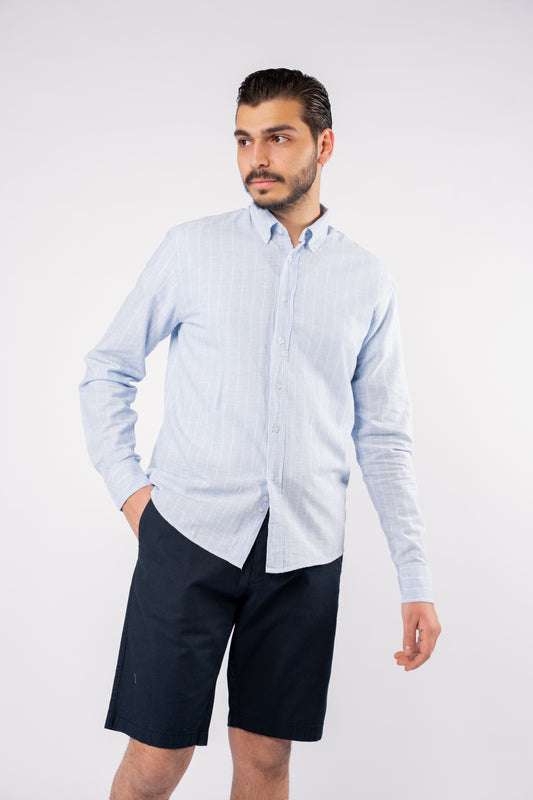 BLUE WHITE LINED LINEN SHIRT