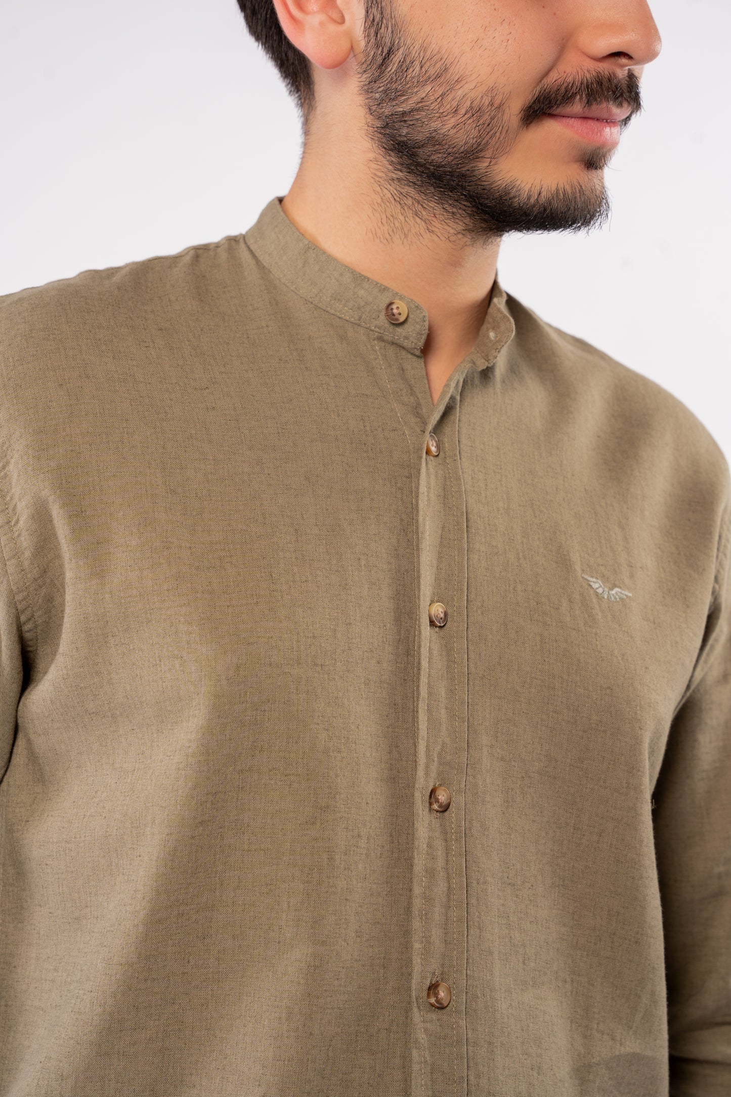 OLIVE CHINESE LINEN SHIRT