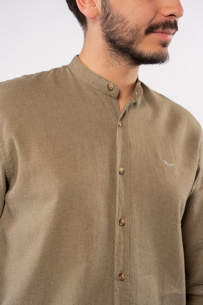 OLIVE CHINESE LINEN SHIRT