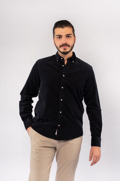 NAVY ELEGANCE VELVET SHIRT