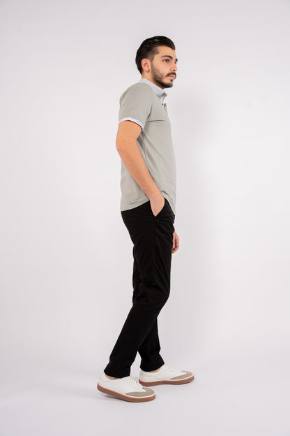 LIGHT GREY BUTTON COLLAR POLO