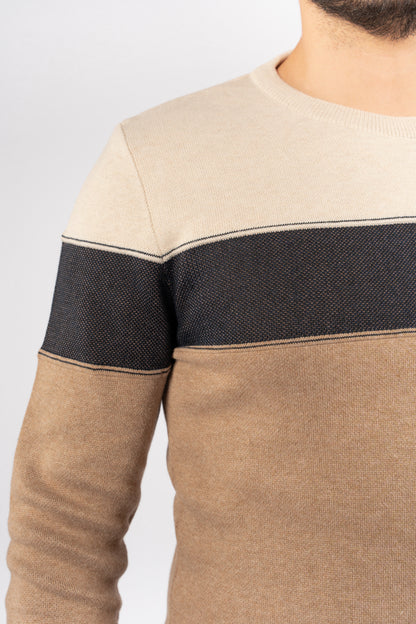 DARK BEIGE TRIO COLOR SWEATER
