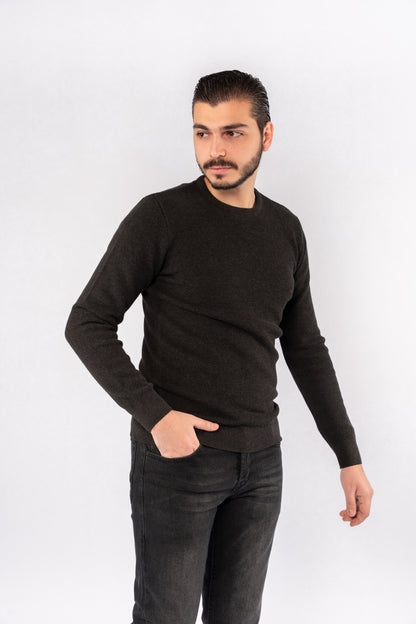 DARK GREY ROUND NECK PIQUET SWEATER