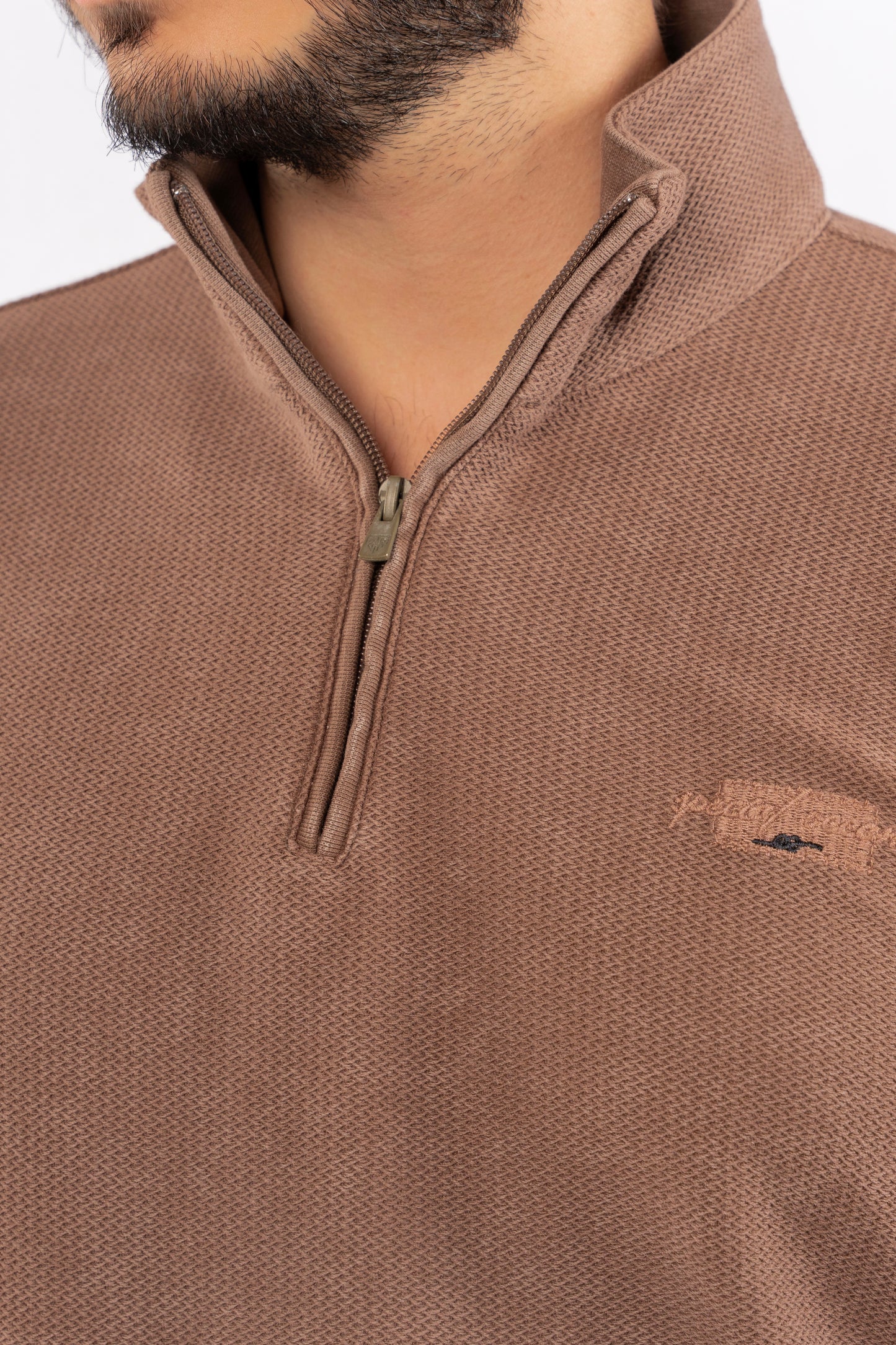 MOCHA HIGHNECK ZIPPER SWEATER