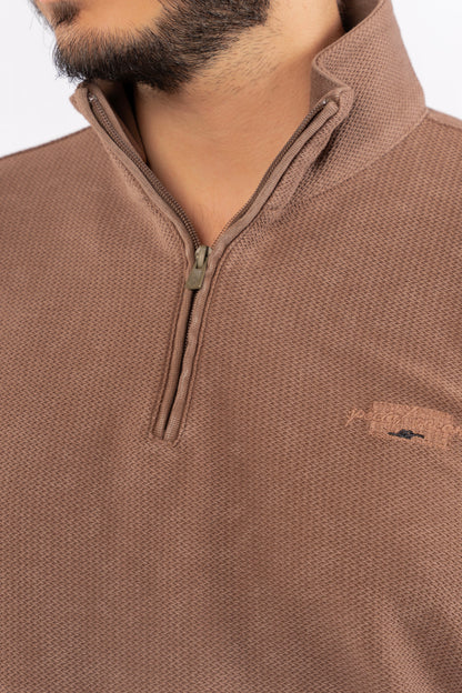 MOCHA HIGHNECK ZIPPER SWEATER