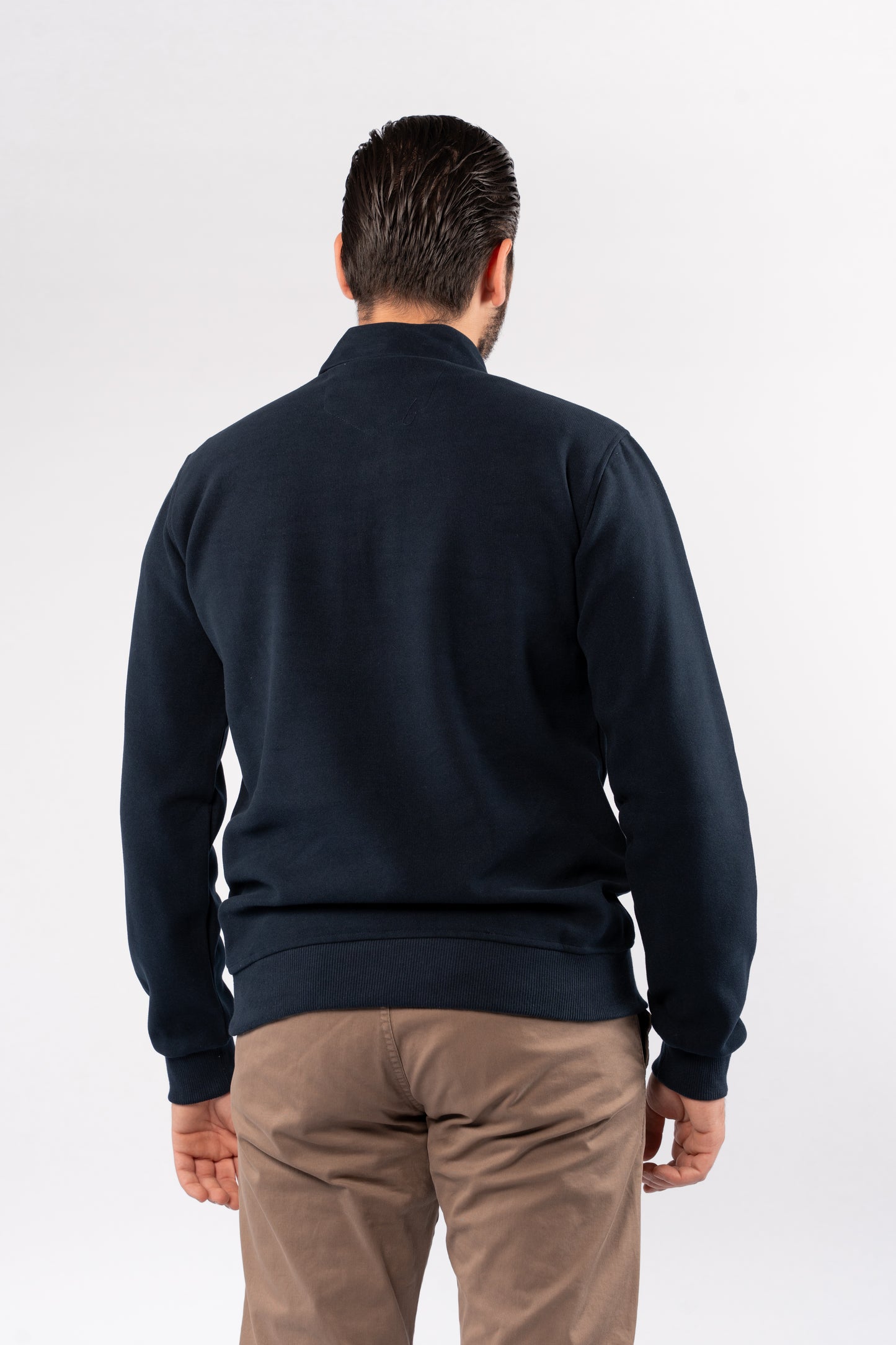 NAVY BUTTON POLO SWEATER