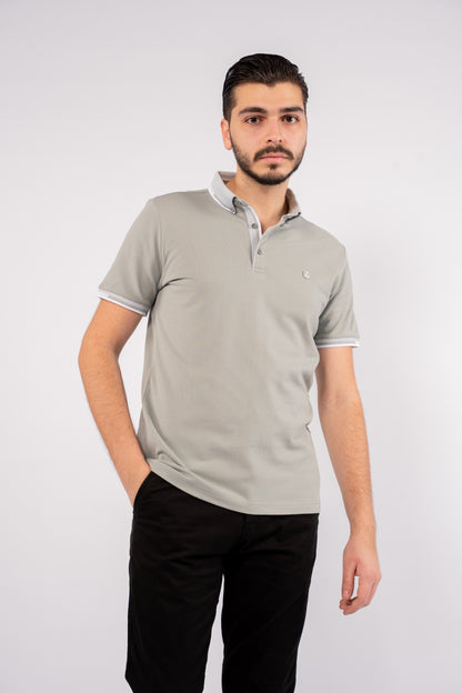 LIGHT GREY BUTTON COLLAR POLO