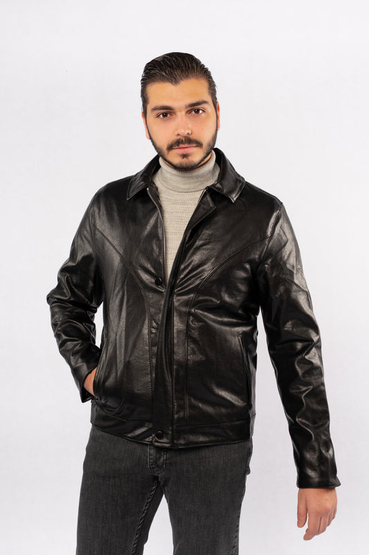 BLACK TRUCKER LEATHER JACKET