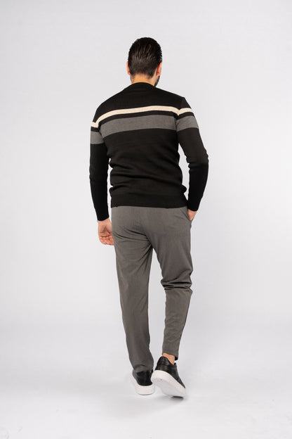 BLACK DOUBLE LINE SWEATER